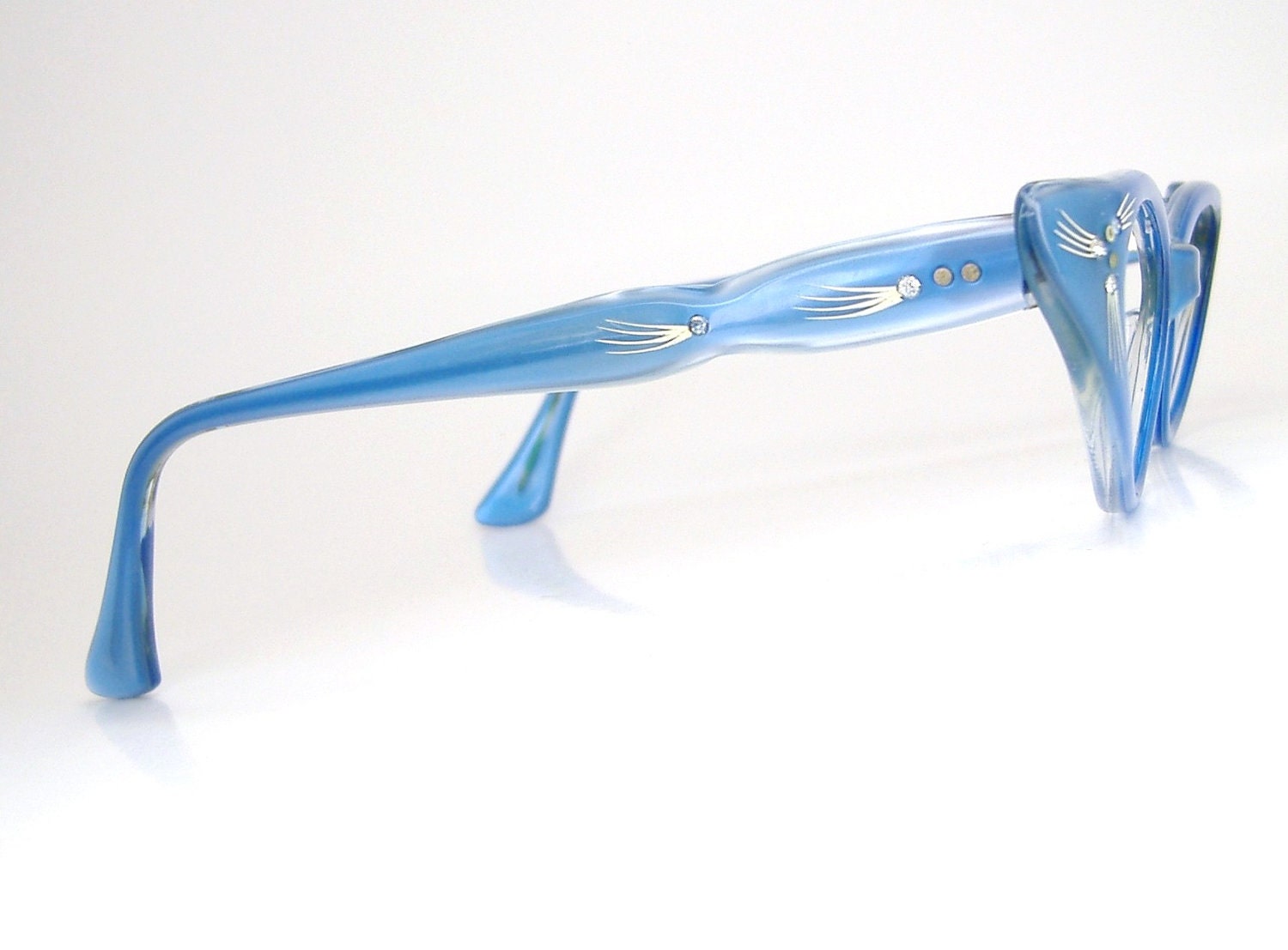 Vintage Blue 50s Cat Eye Glasses Sunglasses Eyewear Frame France NOS