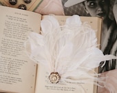the Odette hair clip, something old, swan lake, white, cream, feathers, vintage jewelry piece, bridal hairpiece, photo prop