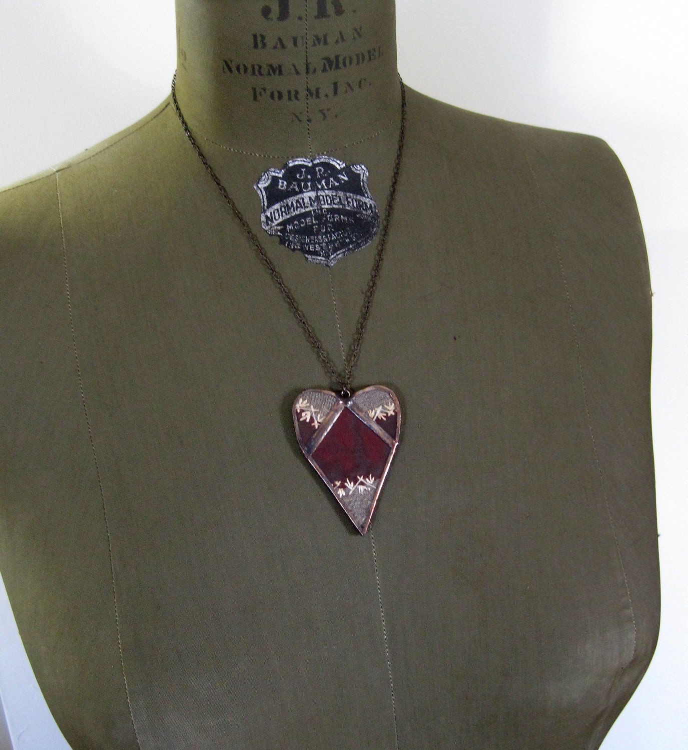 Reserved for Sara   Remembered Valentine Crazy Quilt Heart Necklace