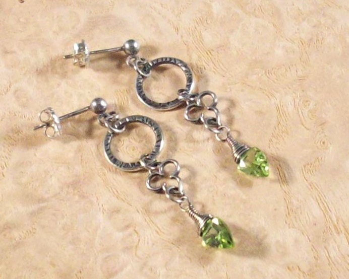 Peridot Green Gemstone Arrowhead Earrings in Sterling Silver