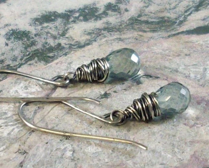Earrings Teal Blue Drops Quartz - Sterling Silver