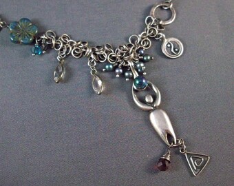Sea Goddess Necklace Sterling and Fine Silver with Gemstones & Labradorite