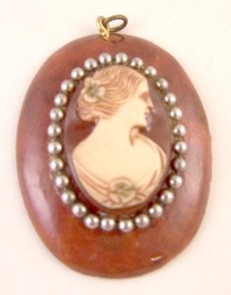 Detailed Celluloid, Wood Cameo Pendant