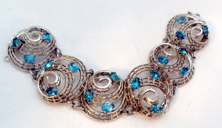 Wide Spiral Rhinestone Vintage Bracelet by Napier