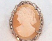 Left Facing Vintage Cameo Pin Pendant 800 Silver