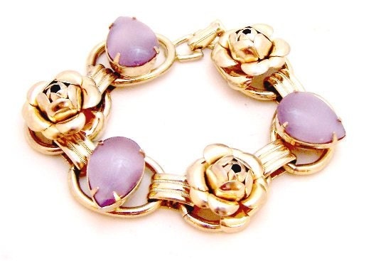 RESERVED Gorgeous Flower Lavender Moonglow Stone 5 Link Juliana Bracelet