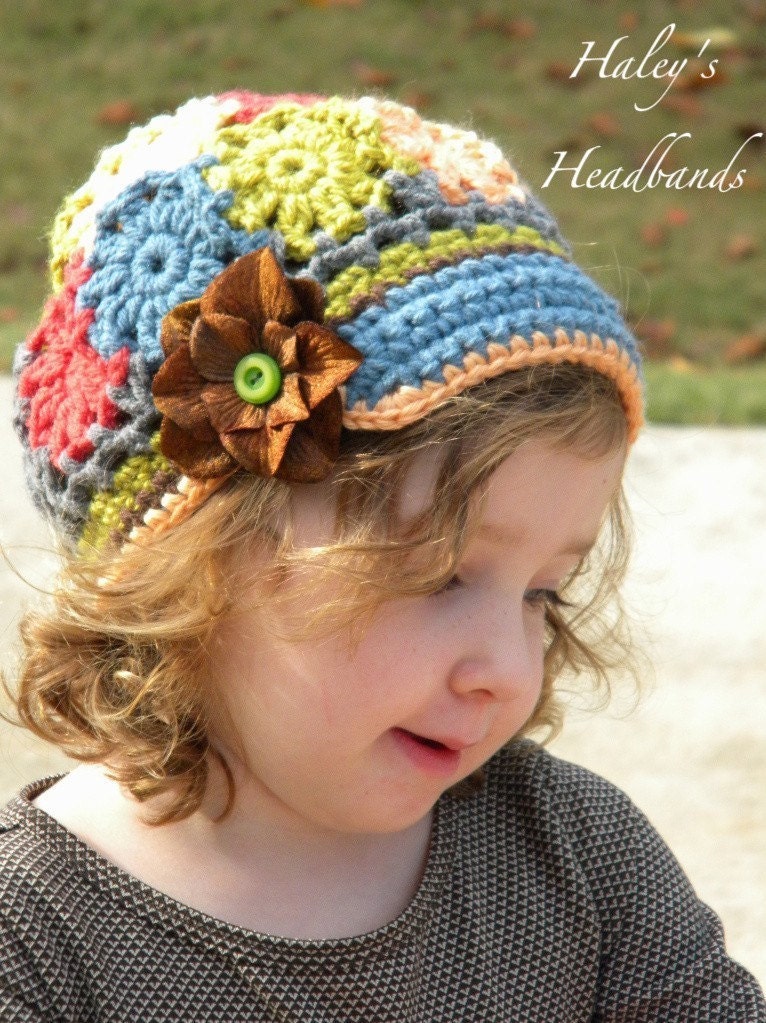 M2M Matilda Jane - Field Trip Patchwork Crochet Brimmed Slouchy Newsboy Beanie Girls Hat