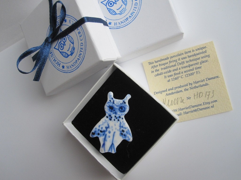 Handpainted Delft Brooch - Owl