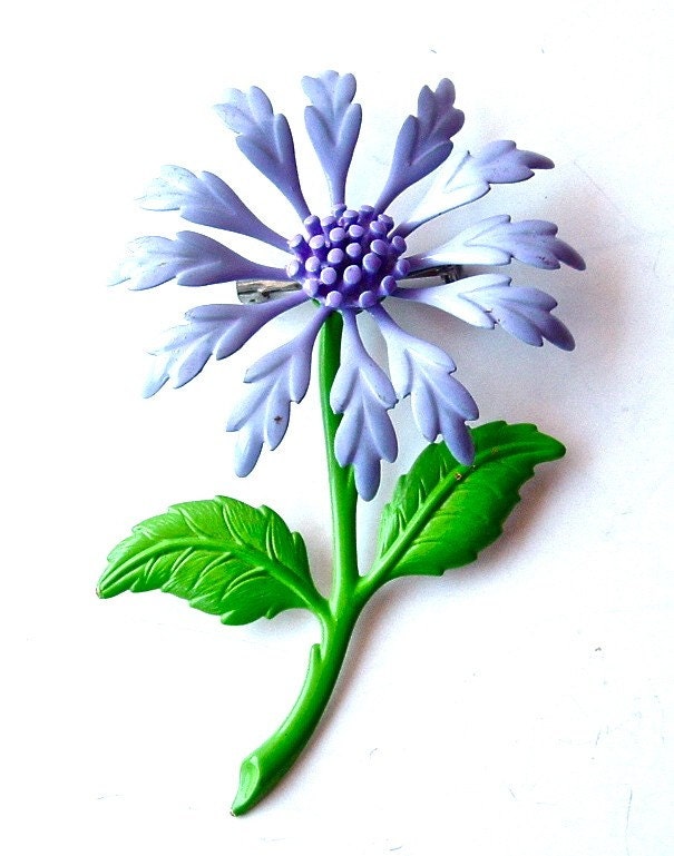 Lovely Lavender Vintage Floral Brooch Purple Lavender and Spring Green Flower Blooms ((Free Shipping USA))