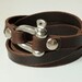 Leather Bracelet Leather Cuff Wrap Bracelet Brown Color with Stainless U Clasp