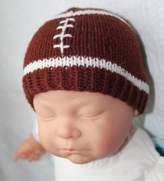 KNITTING PATTERN - Football Baby Hat  Size 0 to 3 and 6 to 12 Months Knitted in the Round