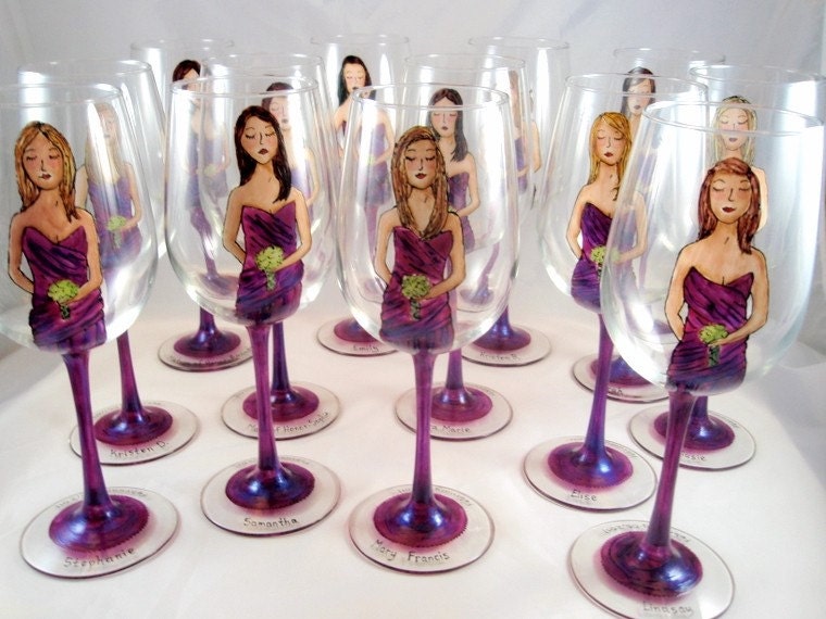 Bridesmaid Gifts - 11-Custom Bridal Party gifts,Groomsmen gifts-personalized Caricature Wine Glasses