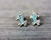 Blue and Silver Unicorn Studs