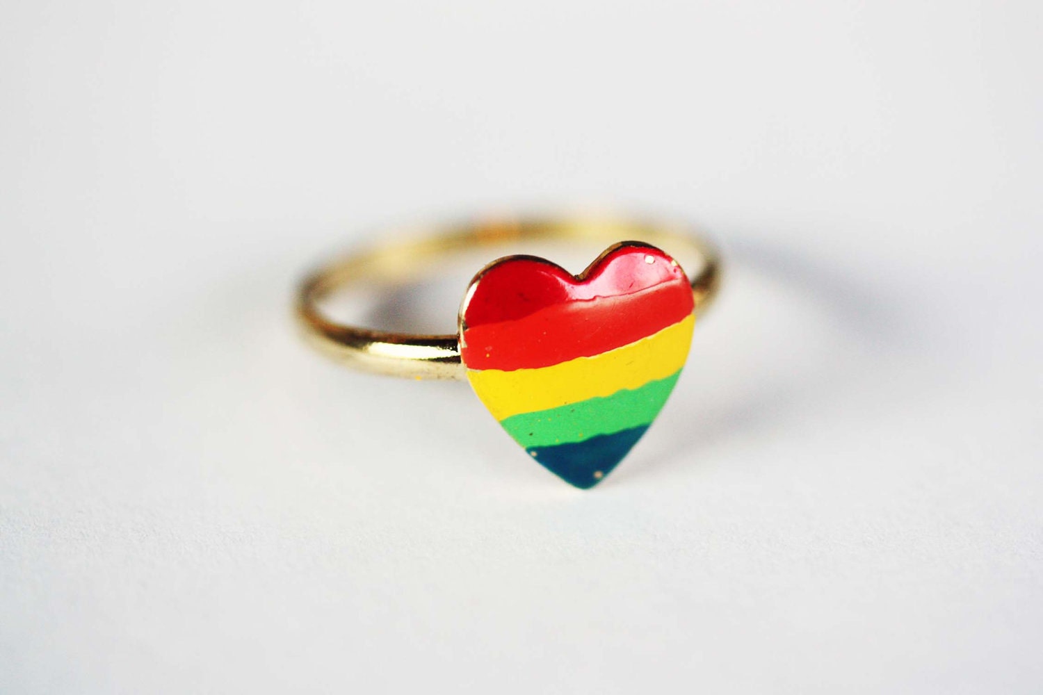 Rainbow Painted Heart Ring