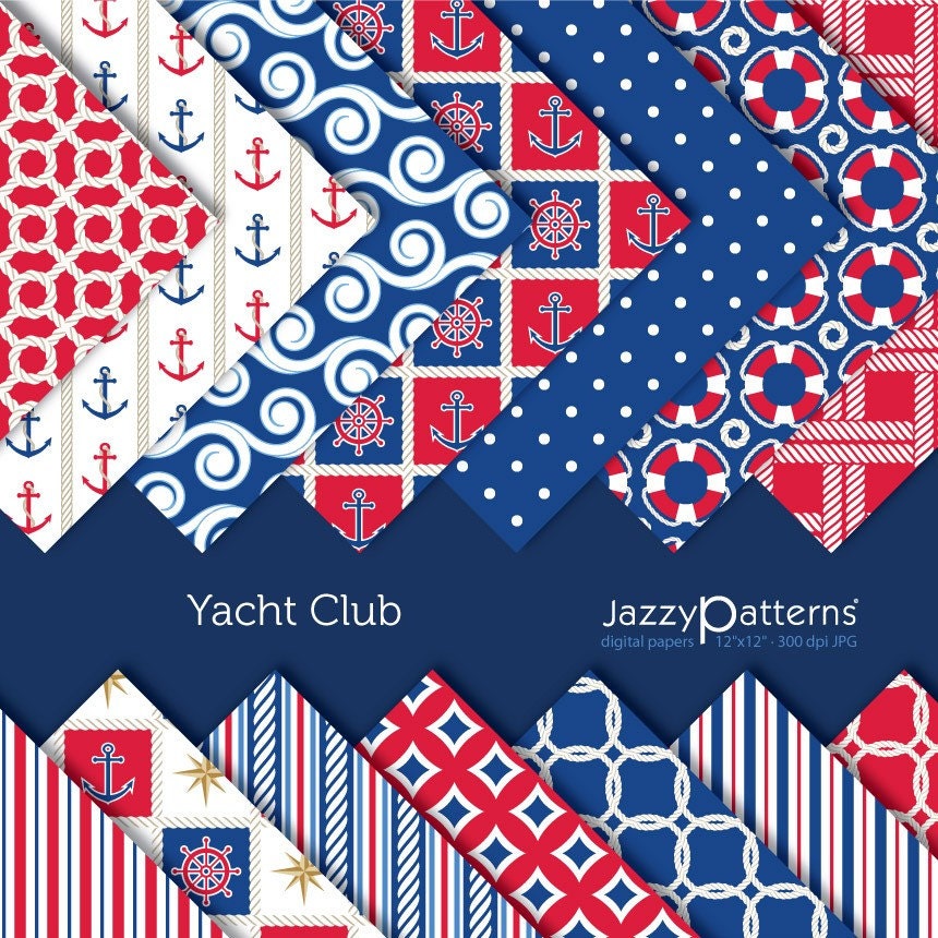 Nautical digital paper pack for scrapbooking Yacht Club DP055 instant download
