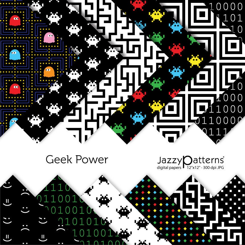 Geek Power digital paper pack for scrapbooking DP070 instant download