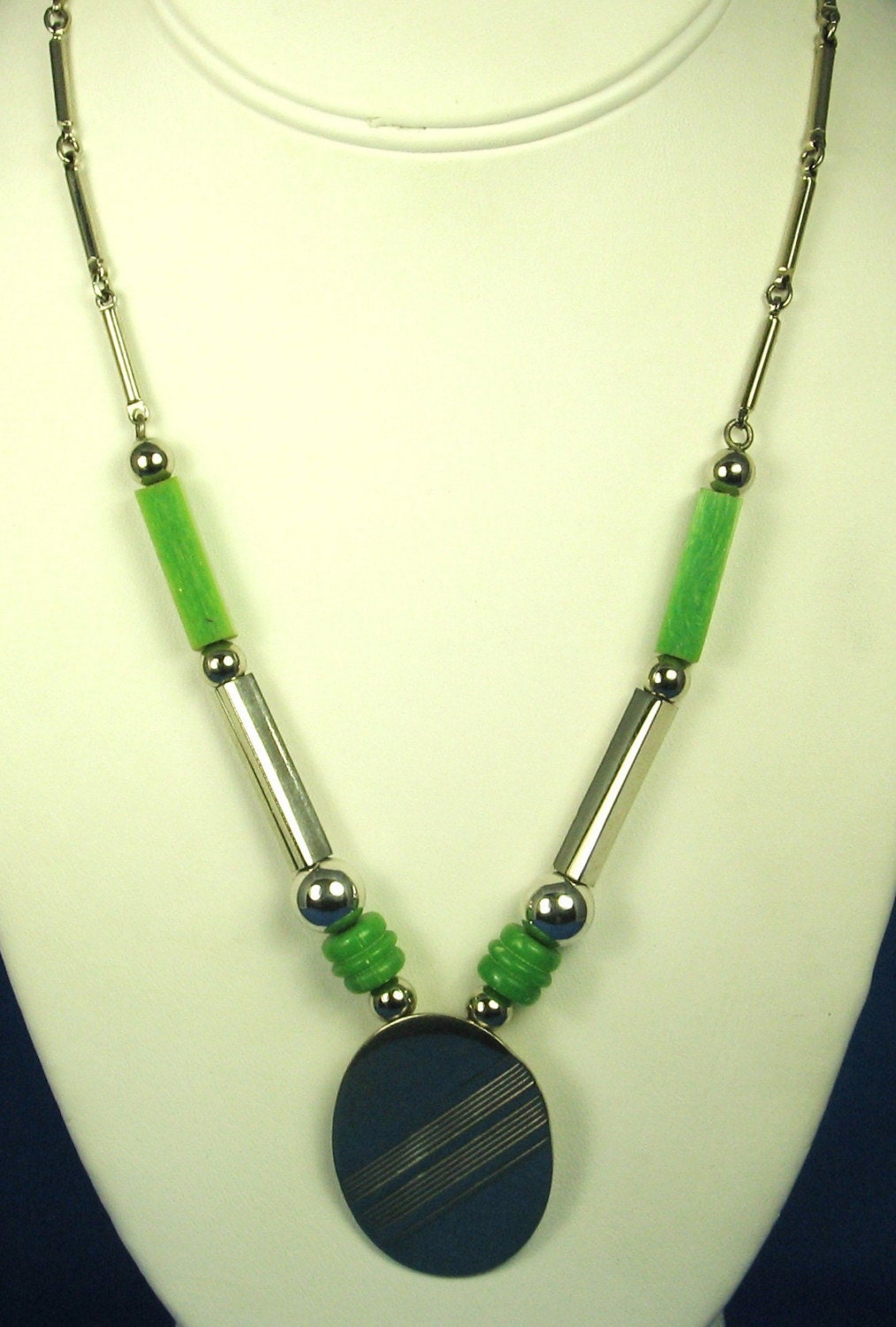 Art Deco Jakob Bengel Chrome and Galalith Necklace