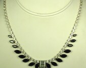 B. David Black Glass and White Rhinestone Necklace