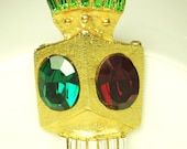 Hattie Carnegie Red and Green Gemstone Stoplight Brooch