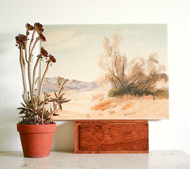 Vintage 1950s Painting - Desert Landscape - Signed & Dated