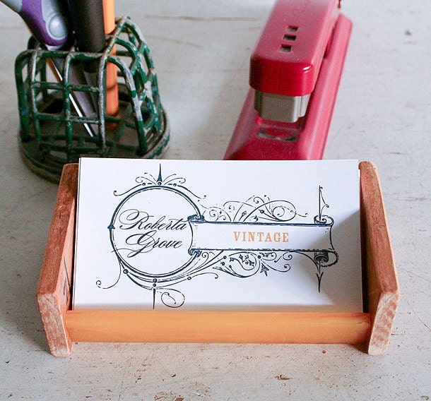 Repurposed Desktop Business Card Holder - Vintage Parts
