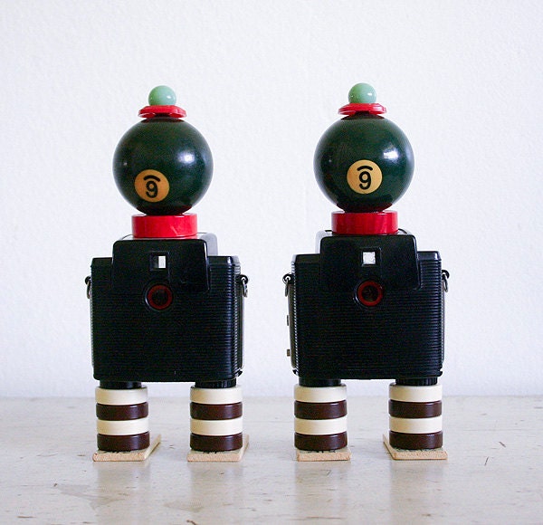 Vintage Camera Bookends - Found Objects Art Assemblage - Recycled Vintage Parts