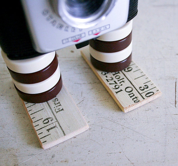 Vintage Camera Bookends - Found Objects Art Assemblage - Recycled Vintage Parts