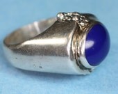 Vintage Modernist Ring with Blue Stone Sterling Chunky