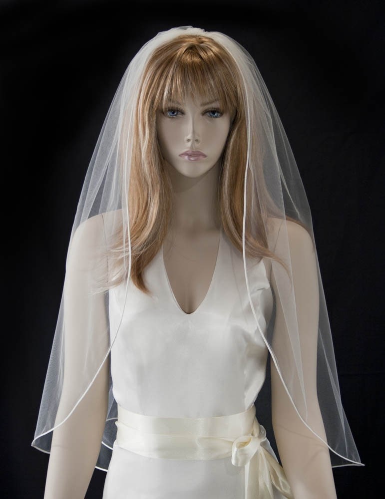 Wedding Veil - Victoria - 30 inch waist length bridal veil with satin cord edge