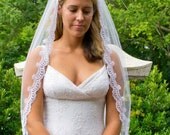 wedding veil - camellia - fingertip length bridal veil with 2 inch organza lace