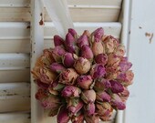 Dried Pink  Rosebuds Pomander Shabby Cottage Mothers Day gift