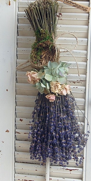 Dried Lavender  Bouquet with Hydrangea Dried Roses and Birds Nest