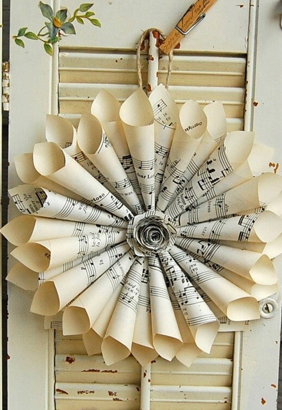 Sheet Music Wreath / Paper Wreath / Vintage Sheet Music / Paper Rose  / Vintage Wedding