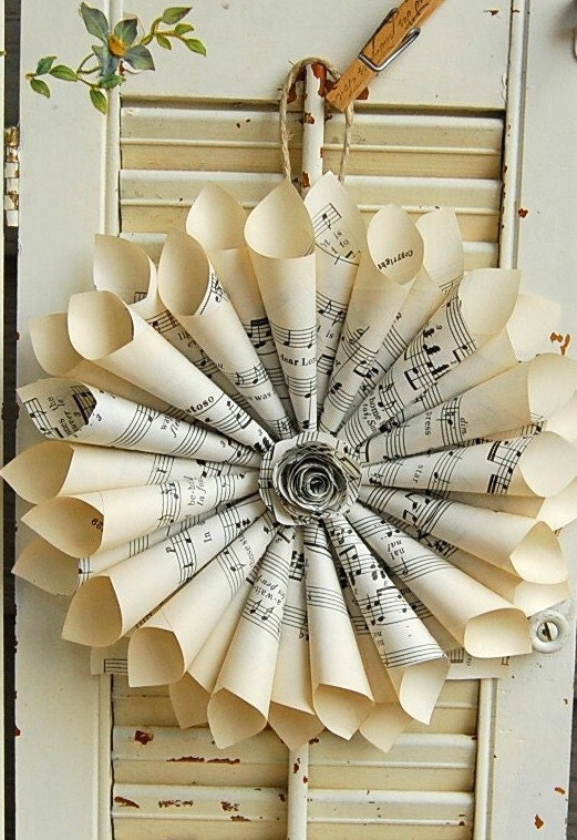 Sheet Music Wreath / Paper Wreath / Vintage Sheet Music / Paper Rose  / Vintage Wedding