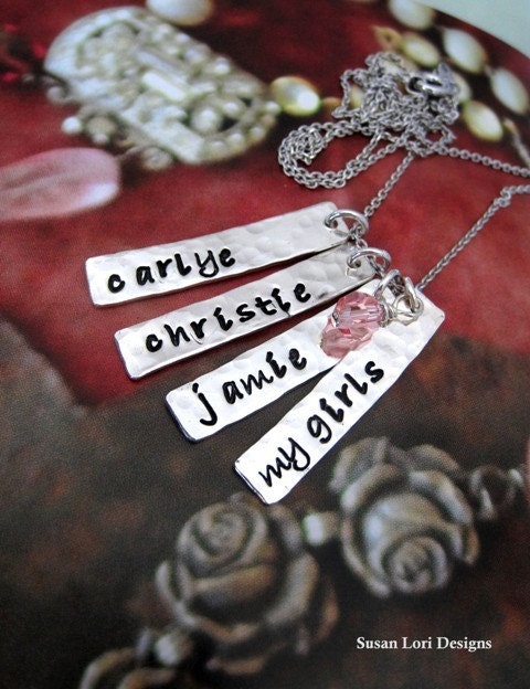 Personalized Four Tag Charm Necklace Daughter Mom Sister Mothers Sweetheart Love