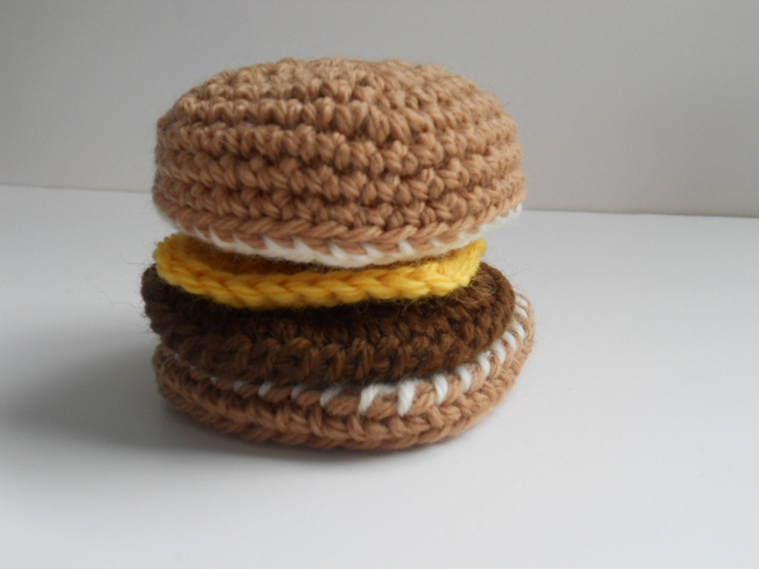 Amigurumi Crochet Hamburger with cheese Play Food Toy