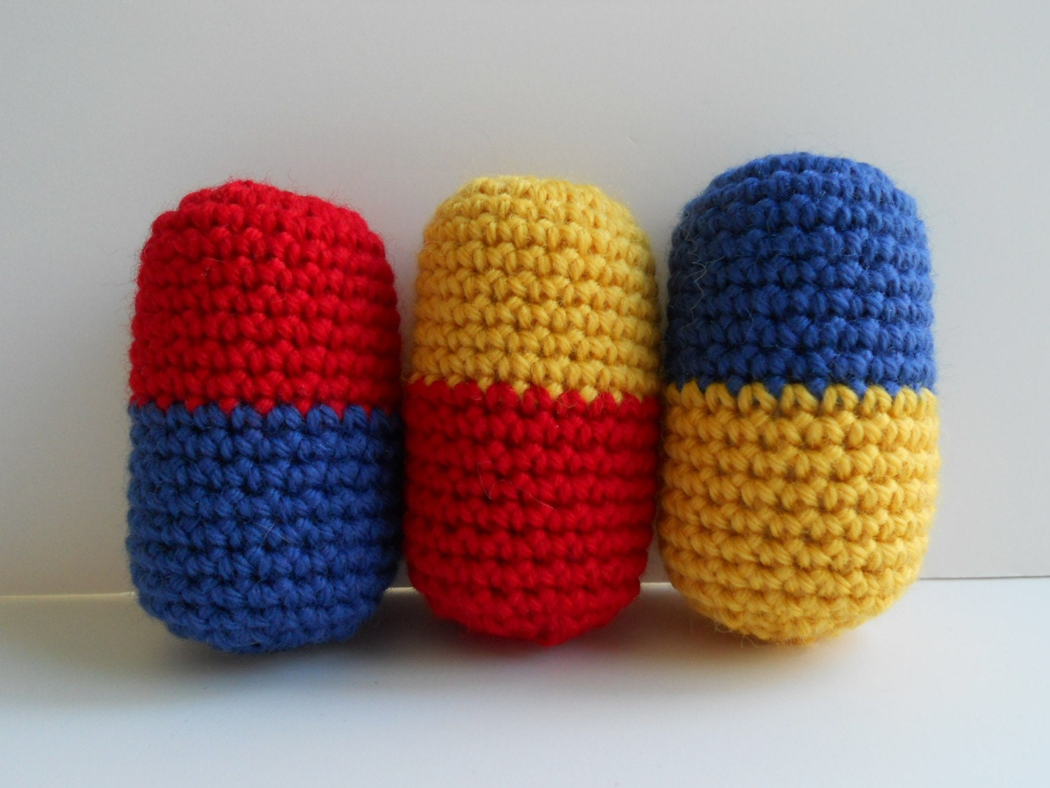 Dr. Mario Pill Amigurumi Crochet Baby Rattles - Set of 3