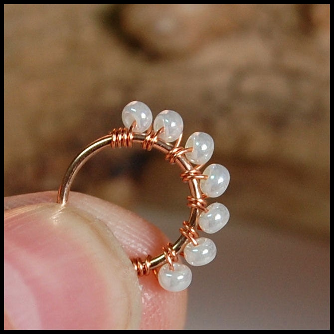 Nose Ring / Nose Hoop / Rose Gold Fill and Pearl Catchless Nose Hoop - CUSTOMIZE