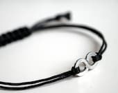 For Him Infinity Bracelet  with Square Knot - Aluminium wire and black waxed cotton - Men and Unisex bracelet - Vegan friendly