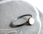 Dark Oxidized sterling silver ring - stacking ring with 6mm Moonstone cabochon - MADE TO ORDER