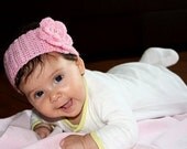 Spring  Easter headband Hand crochet Baby girl headband -children spring  hat  Newborn photography props  pink flower  baby shower