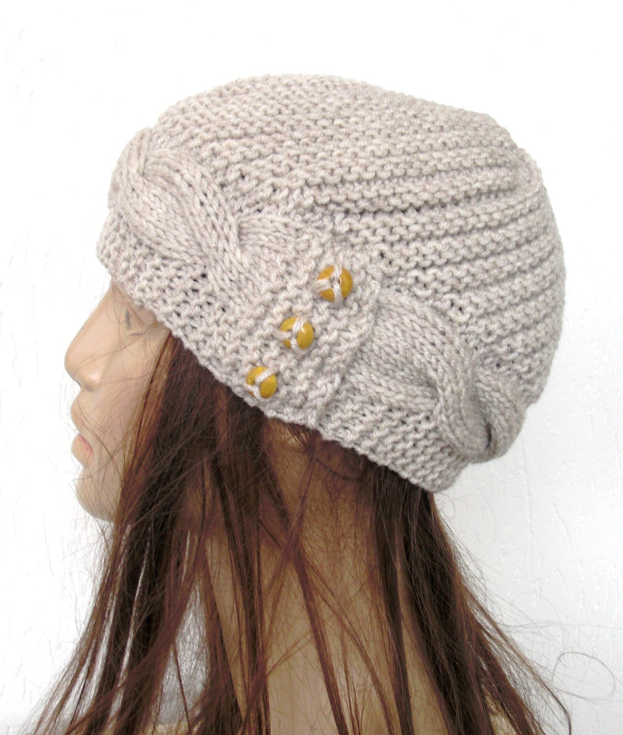 Hand Knit Hat- Cloche Hat in wheat Beige Womens cable knit Hat Fall Autumn Winter Accessories Fashion Hat