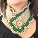 Beige And Green HAND CROCHET NECKWARMER Christmas gift- Winter accessories- Scarf Handmade Coconut Button