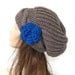 Hand Knit Hat- Womens hat - chunky knit Slouchy Beanie  Slouch  Hat Flower  Fall Winter Accessories  beret taupe Autumn Fashion