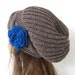 Hand Knit Hat- Womens hat - chunky knit Slouchy Beanie  Slouch  Hat Flower  Fall Winter Accessories  beret taupe Autumn Fashion