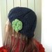 Hand Knit Hat - Womens hat beret Navy Blue with green flower womens Slouch Beanie Fashion gifts Winter Accessories hat fashion tam