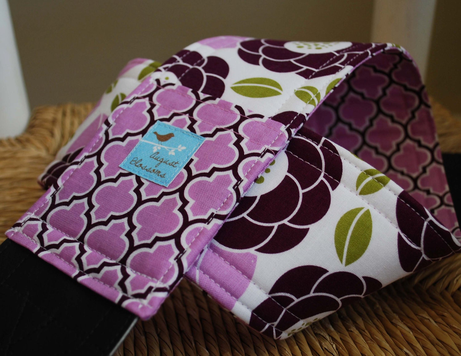 Camera Strap Reversible Lens Cap Pocket Lilac and Plum Floral