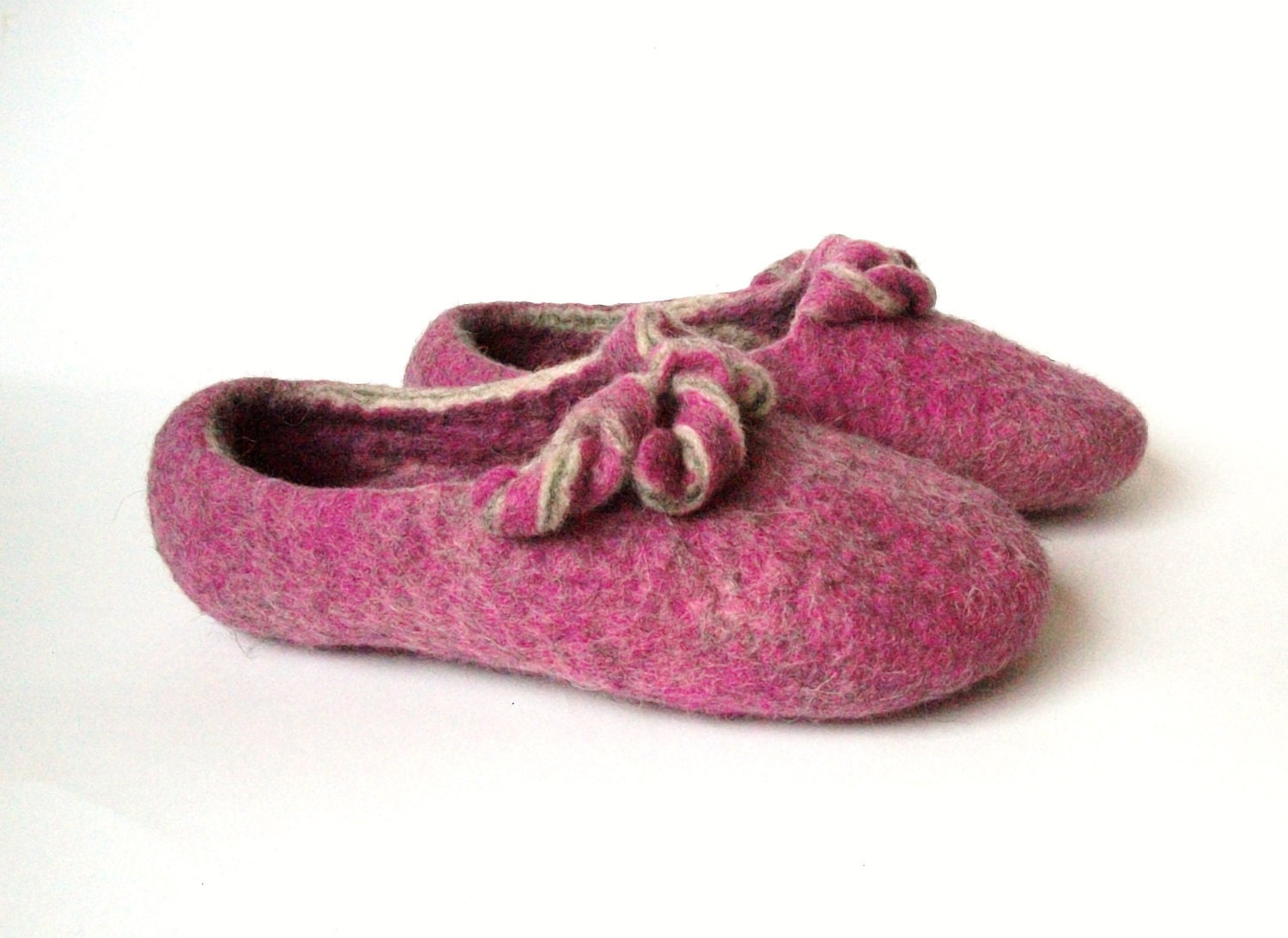 Felted wool slippers Magenta Swirls Eco-Collection women's size Eur 40, US  9, AU  7 1/2