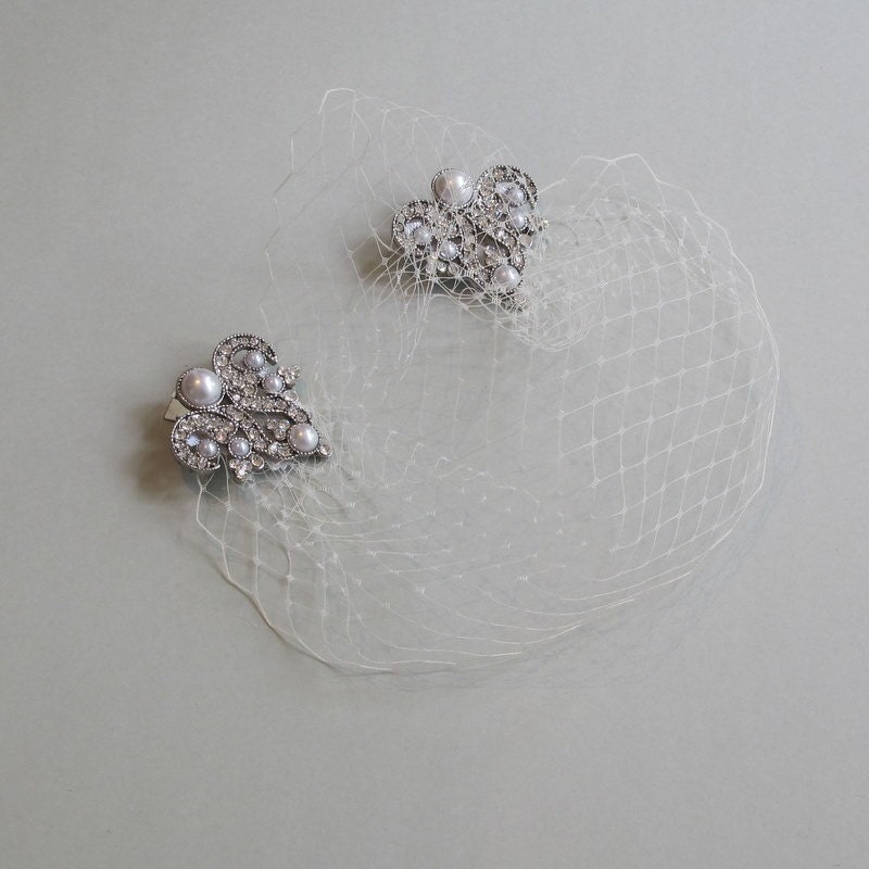 Edith Birdcage blusher Veil, wedding veil, bridal veil, deco, ivory veil.  Wedding hair accessory Bridal hair accessory Ready to ship
