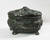 Antique Art Nouveau Metal Jewelry Casket - Jewelry Box Trinket - Repousse - Mucha - Goth -1900 - Faces - Boudoir